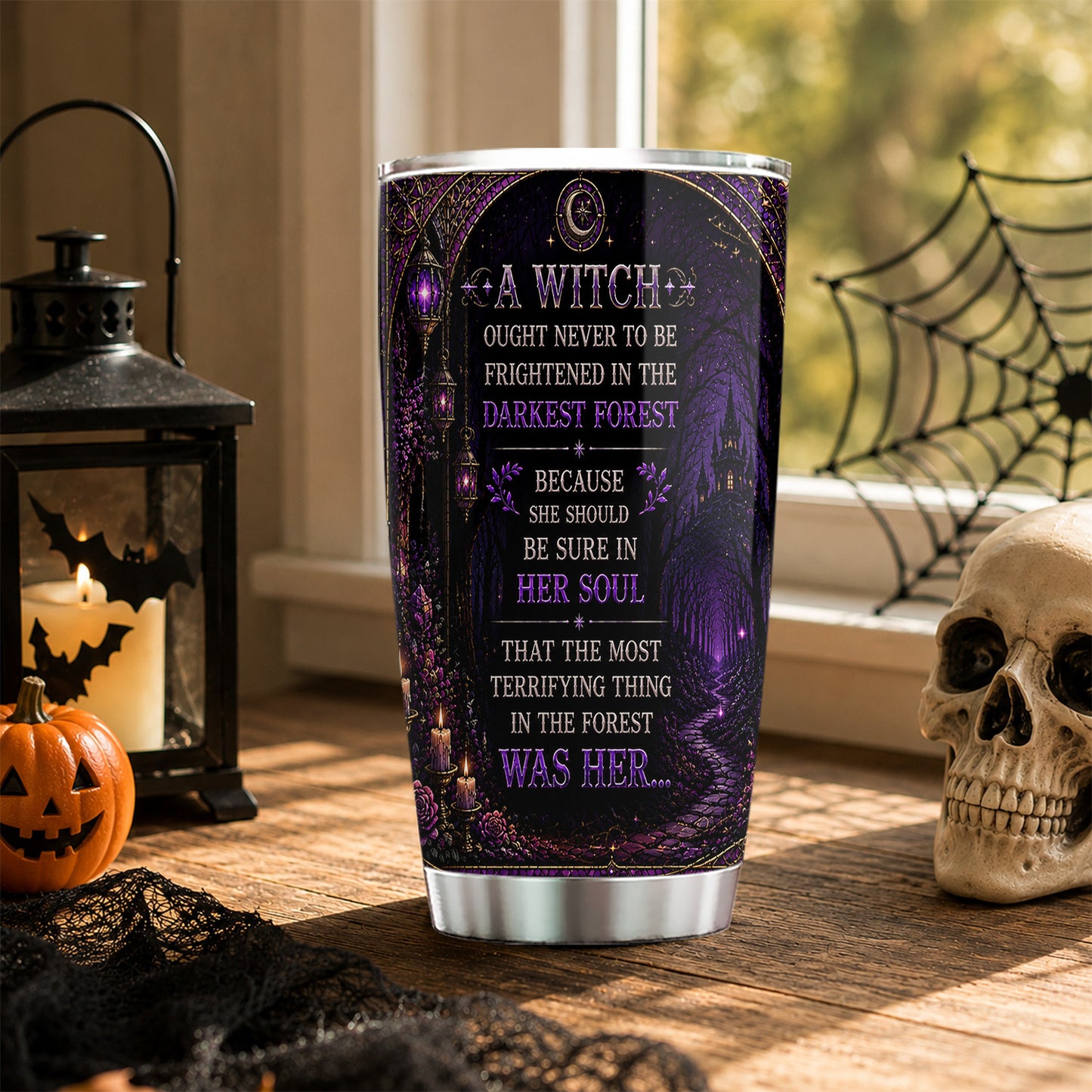 Personalized Halloween Gothic Witch Tumbler, Ought Never To Be Frightened In The Darkest Forest, Spooky Season Stainless Steel Tumbler, Travel Mug Tumblers Gift For Witch Lover