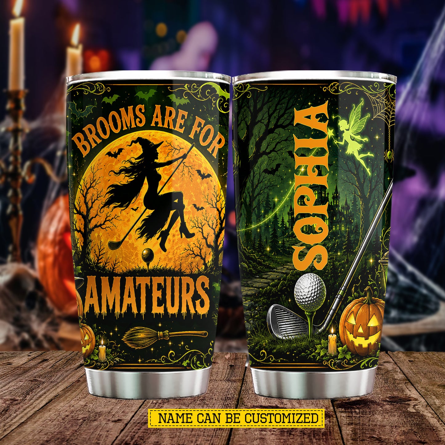 Personalized Halloween Golf Witch Tumbler, Brooms Are For Amateurs, Spooky Season Stainless Steel Tumbler, Travel Mug Tumblers Gift For Golf Lover