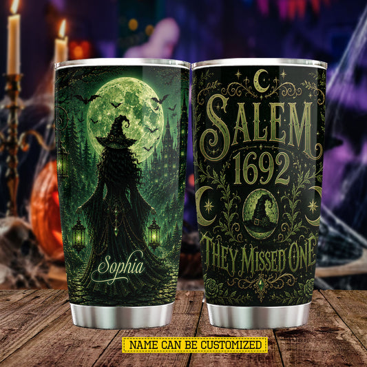 Personalized Halloween Salem 1692 Witch Tumbler, They Missed One, Spooky Season Stainless Steel Tumbler, Travel Mug Tumblers Gift For Witch Lover