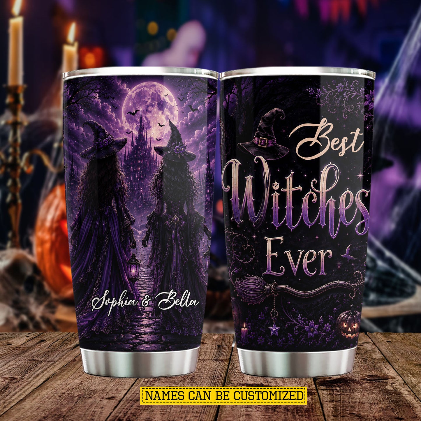 Personalized Halloween Couple Witch Tumbler, Best Witches Ever, Spooky Season Stainless Steel Tumbler, Travel Mug Tumblers Gift For Your Best Friend
