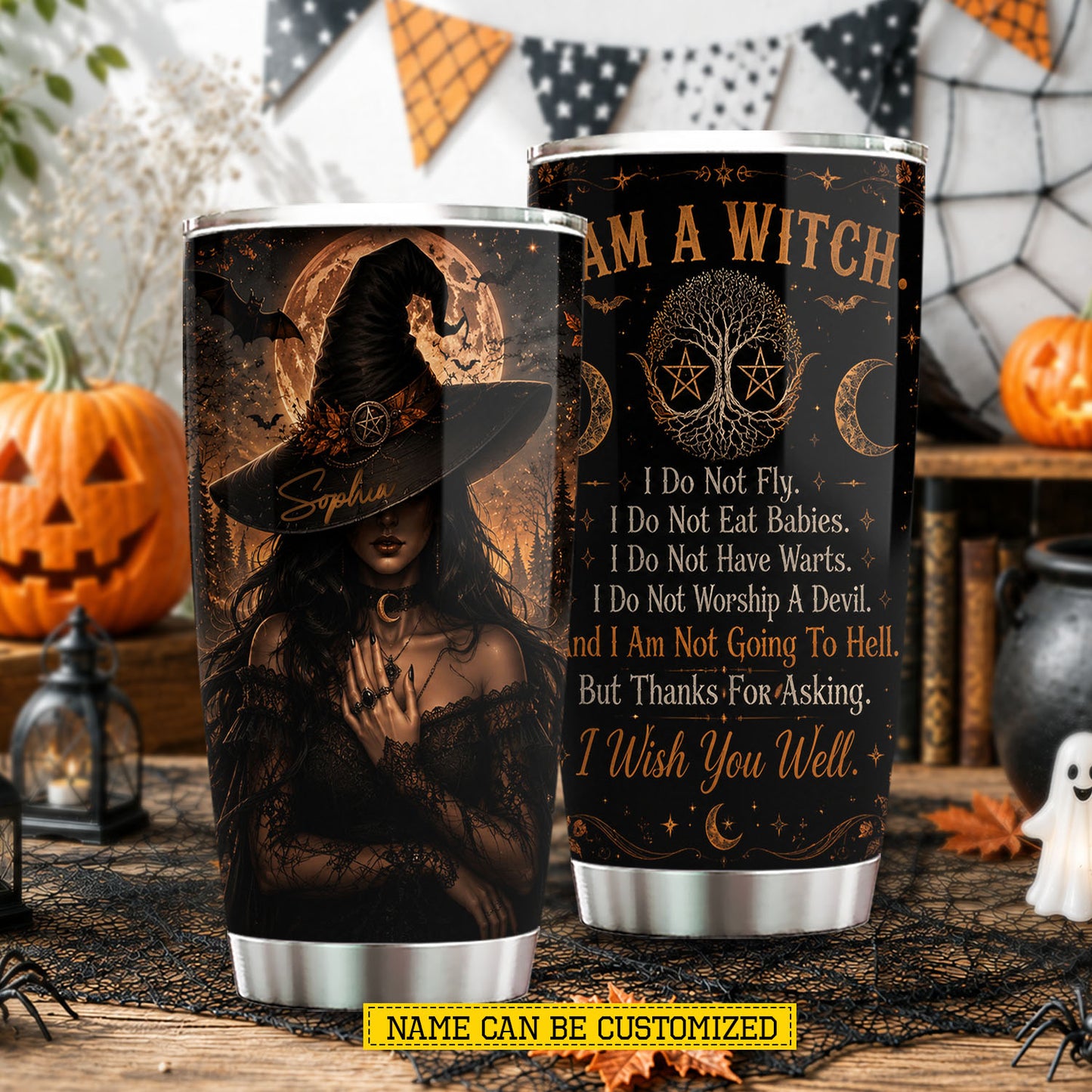 Personalized Halloween Witch Tumbler, I Am A Witch Thanks For Asking, Spooky Season Stainless Steel Tumbler, Travel Mug Tumblers Gift For Witch Lover