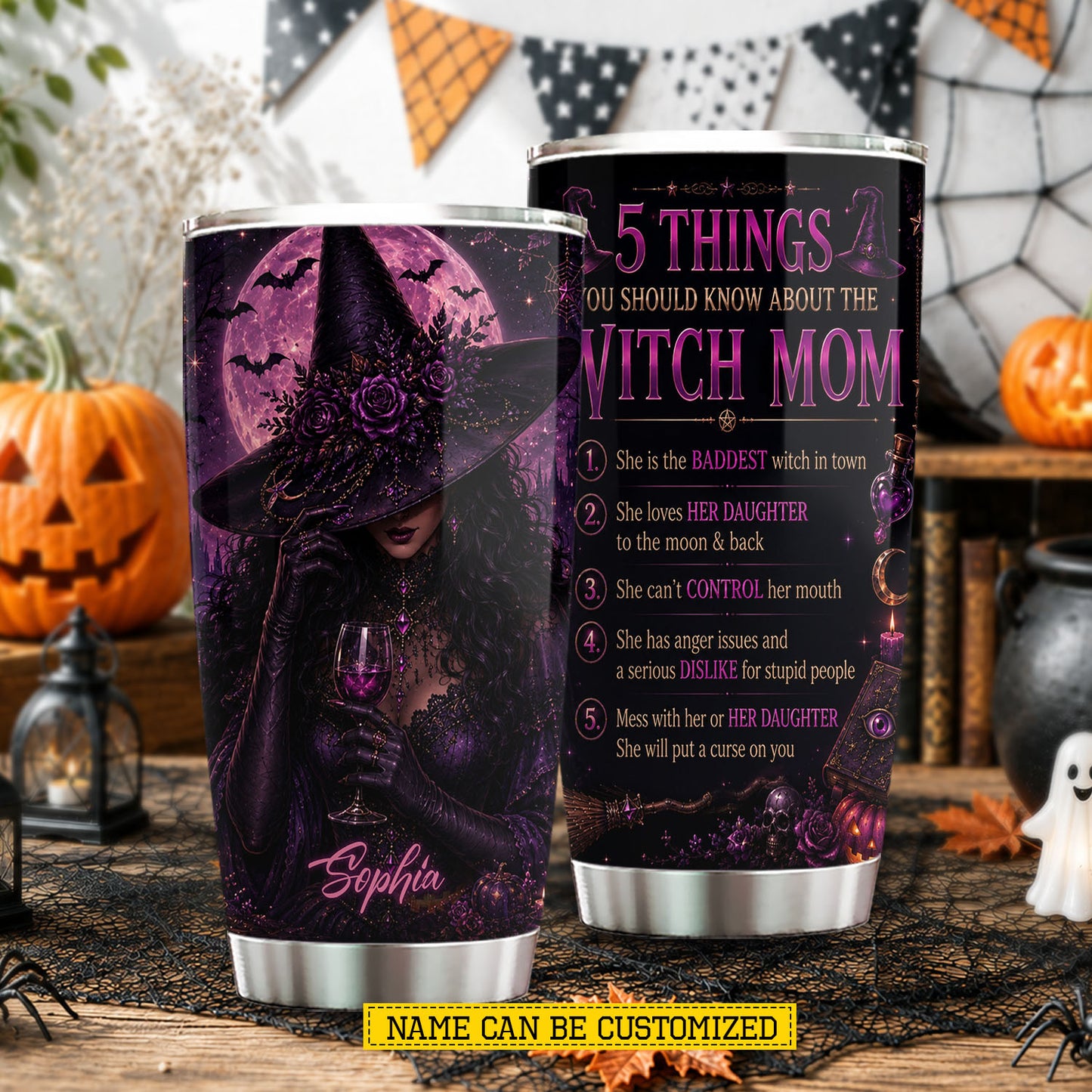 Personalized Halloween Witch Tumbler, 5 Things You Should Know About This Witch, Spooky Season Stainless Steel Tumbler, Travel Mug Tumblers Gift For Witch Lover