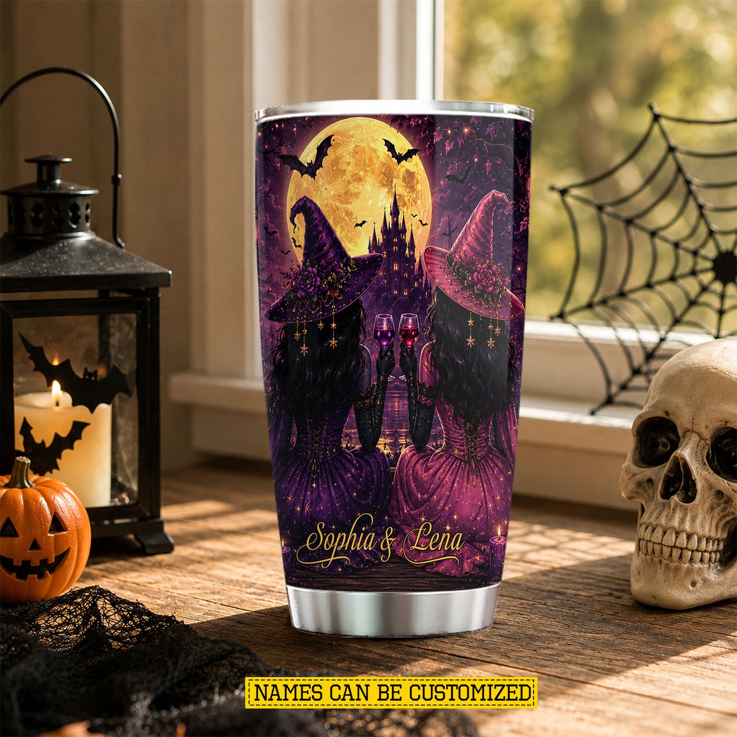 Personalized Halloween Couple Witch Tumbler, Witches By Nature, Spooky Season Stainless Steel Tumbler, Travel Mug Tumblers Gift For Your Best Friend