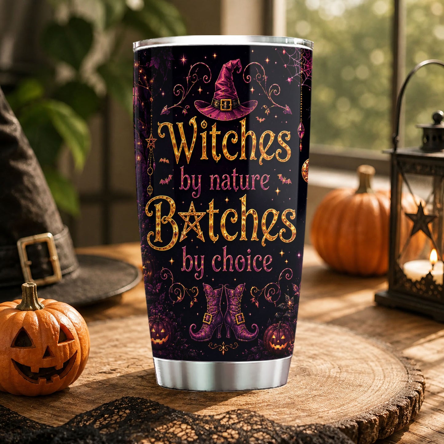 Personalized Halloween Couple Witch Tumbler, Witches By Nature, Spooky Season Stainless Steel Tumbler, Travel Mug Tumblers Gift For Your Best Friend