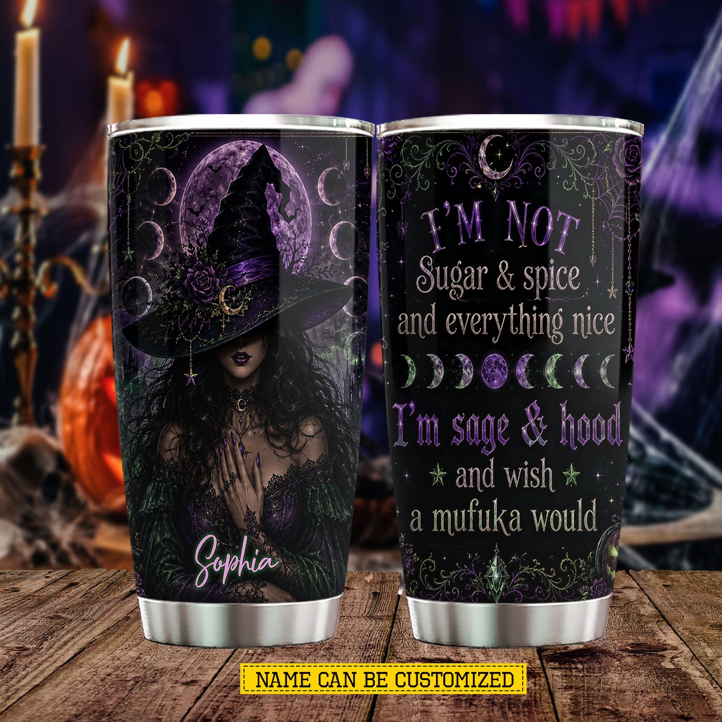 Personalized Halloween Witch Tumbler, I’m Not Sugar & Spice, Spooky Season Stainless Steel Tumbler, Travel Mug Tumblers Gift For Witch Lover