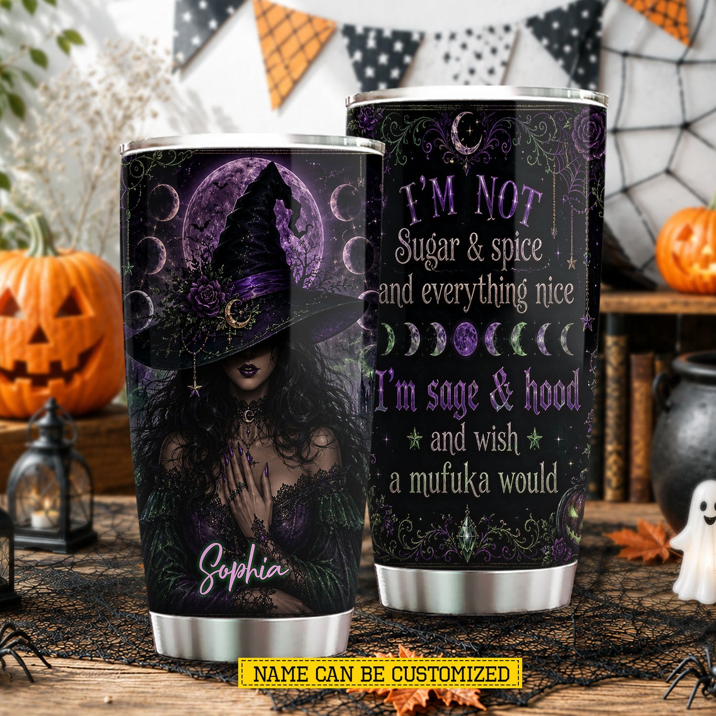 Personalized Halloween Witch Tumbler, I’m Not Sugar & Spice, Spooky Season Stainless Steel Tumbler, Travel Mug Tumblers Gift For Witch Lover