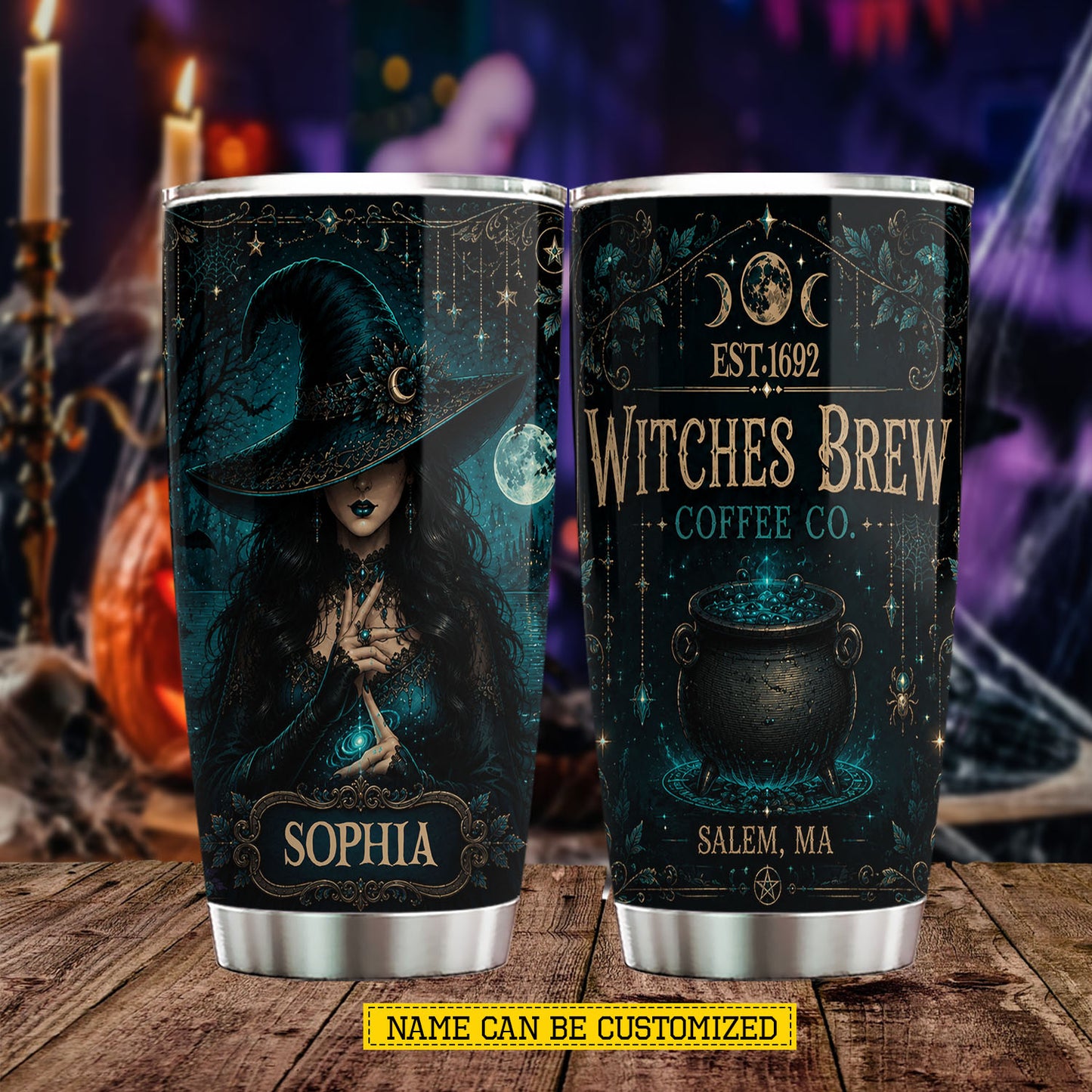 Personalized Halloween Coffee Witch Tumbler, Witches Brew Coffee Co, Spooky Season Stainless Steel Tumbler, Travel Mug Tumblers Gift For Witch Lover