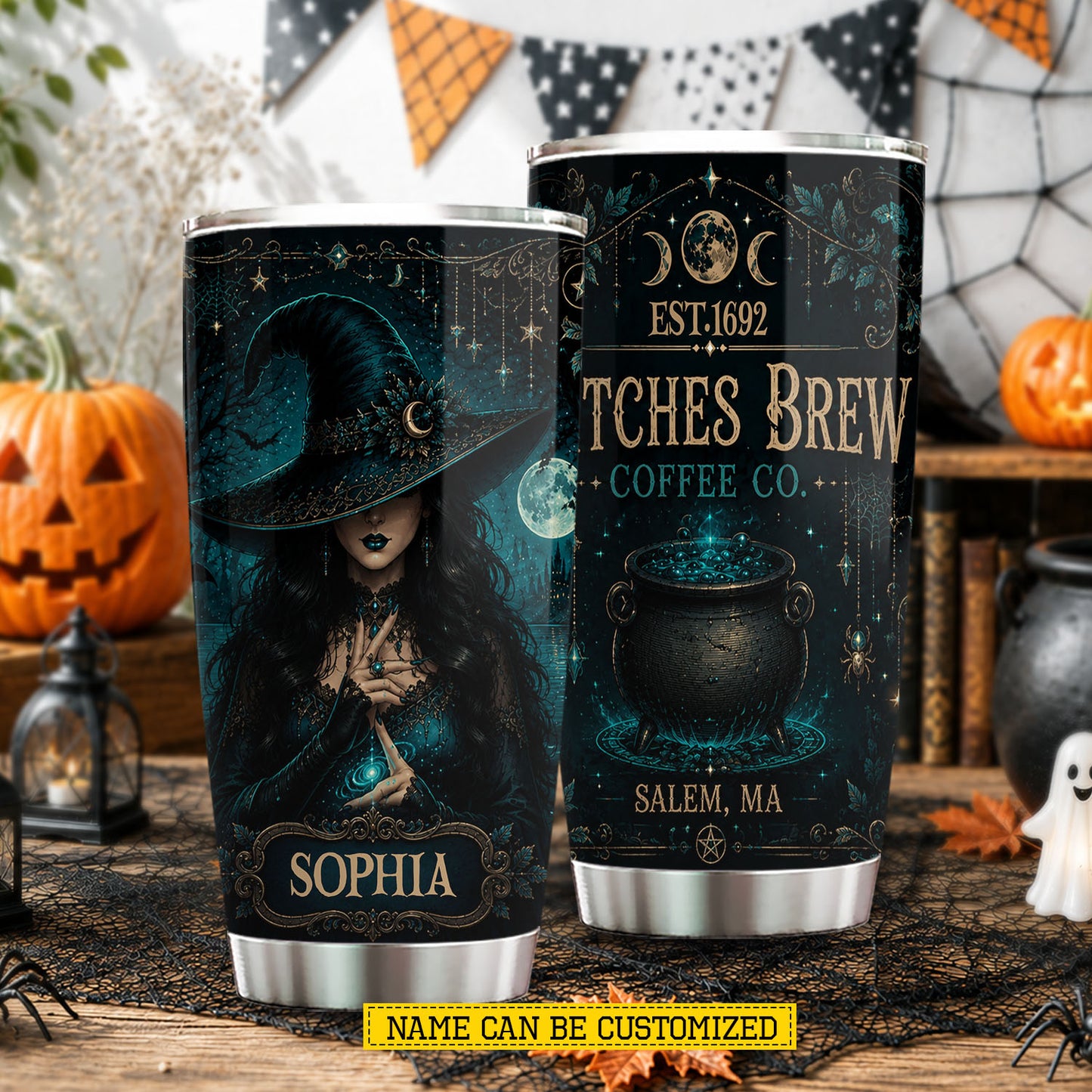 Personalized Halloween Coffee Witch Tumbler, Witches Brew Coffee Co, Spooky Season Stainless Steel Tumbler, Travel Mug Tumblers Gift For Witch Lover