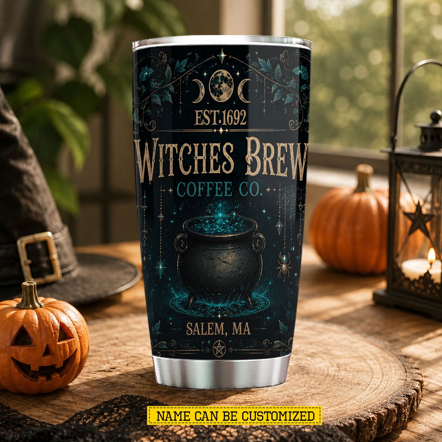 Personalized Halloween Coffee Witch Tumbler, Witches Brew Coffee Co, Spooky Season Stainless Steel Tumbler, Travel Mug Tumblers Gift For Witch Lover