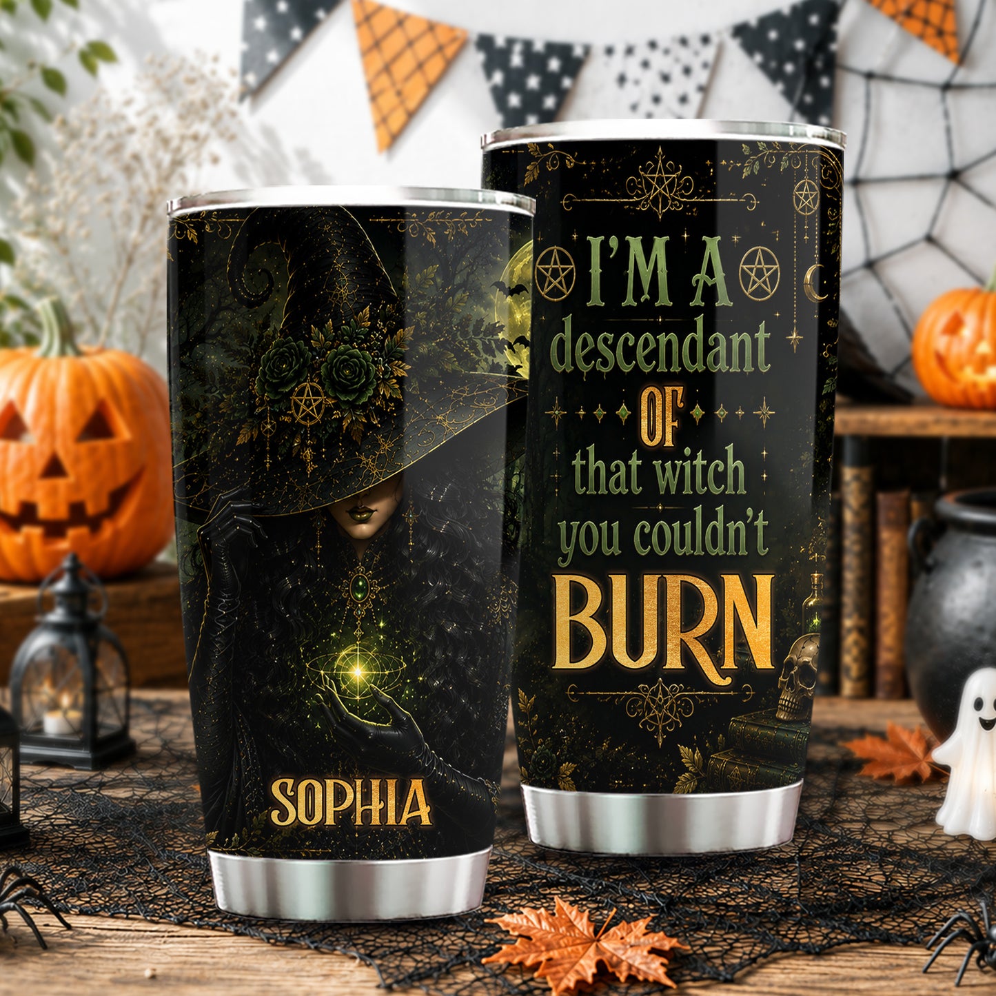 Personalized Halloween Witch Tumbler, I’m A Descendant Of That Witch, Spooky Season Stainless Steel Tumbler, Travel Mug Tumblers Gift For Witch Lover