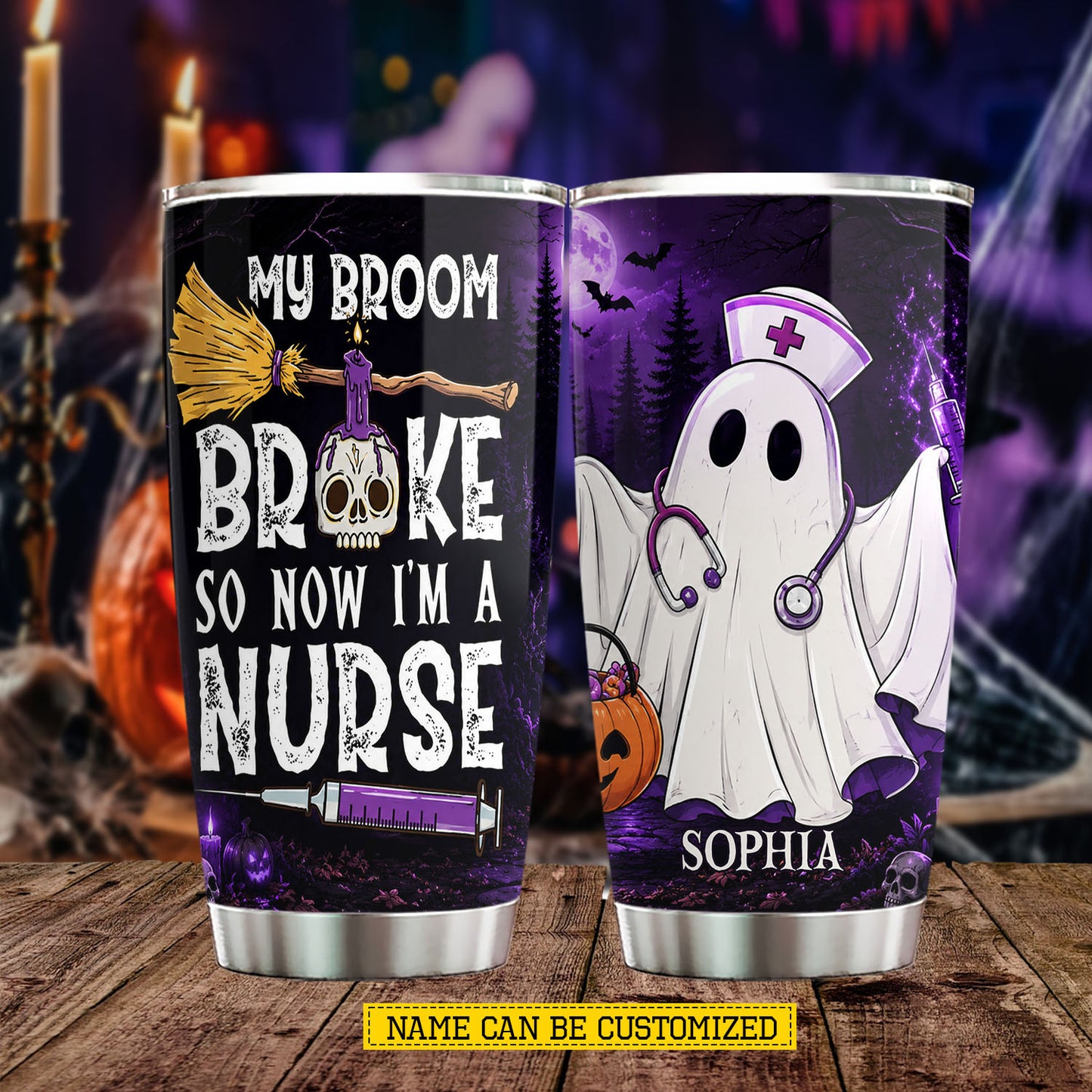 Personalized Halloween Ghost Nurse Tumbler, My Broom Broke So Now I'm A Nurse, Spooky Season Stainless Steel Tumbler, Travel Mug Tumblers Gift For Nurse Lover