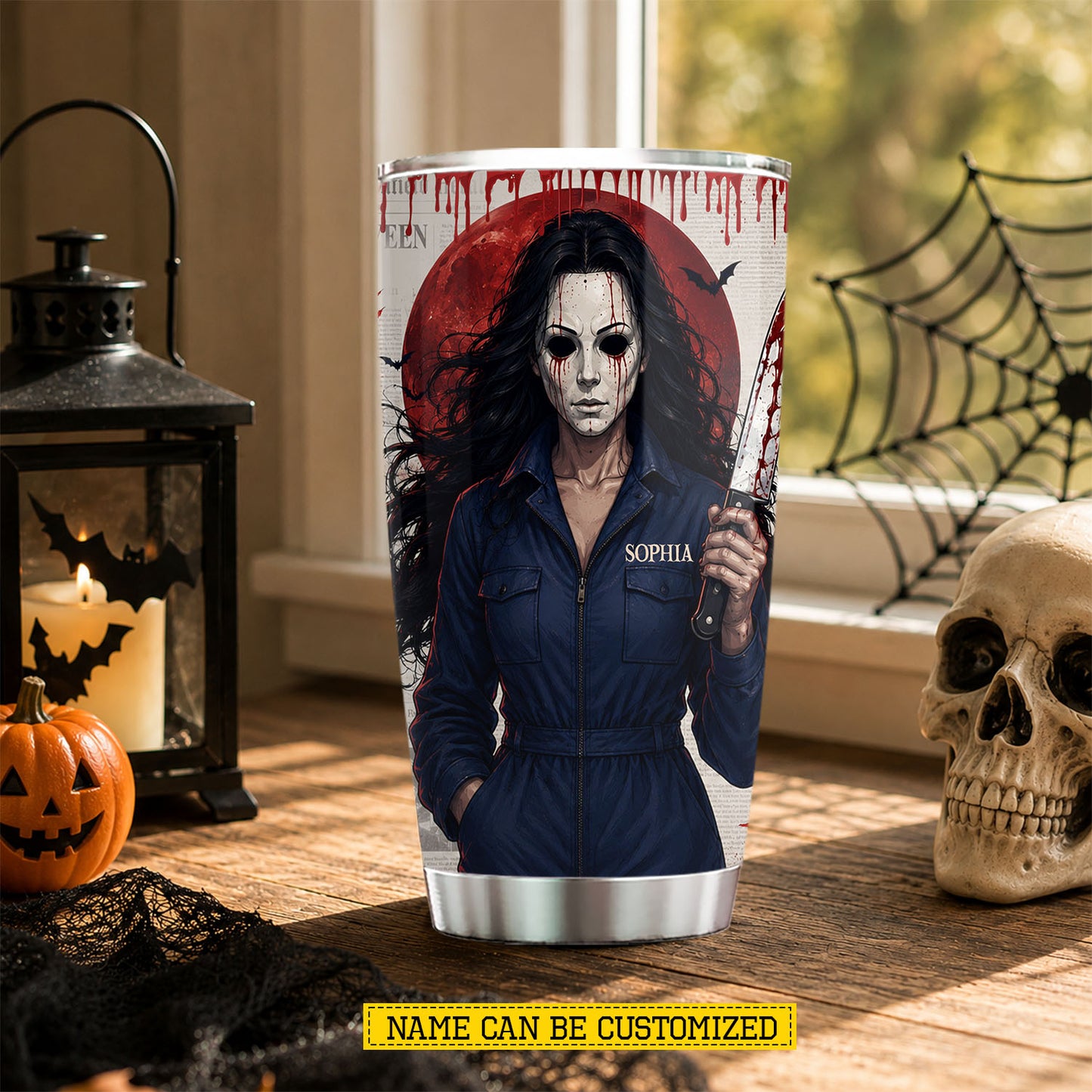 Personalized Halloween Tumbler, Blood Stains Are Red, Spooky Season Stainless Steel Tumbler, Travel Mug Tumblers Gift For Horror Movies Fan