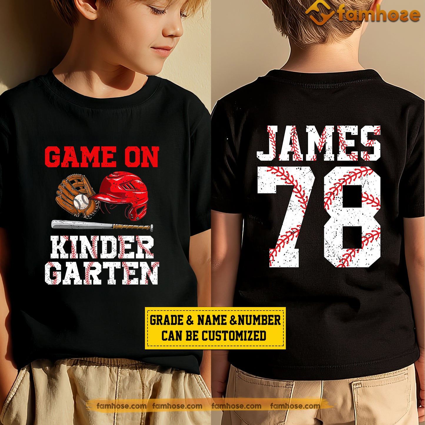 Personalized School Baseball Kid Two-sided T-shirt, Game On Sport Tees Gift For Baseball Lovers