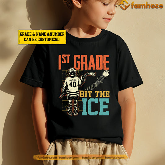 Funny Personalized Back To School Hockey Boy Kid T-shirt, Hit The Ice Sport Tees Gift For Hockey Lovers