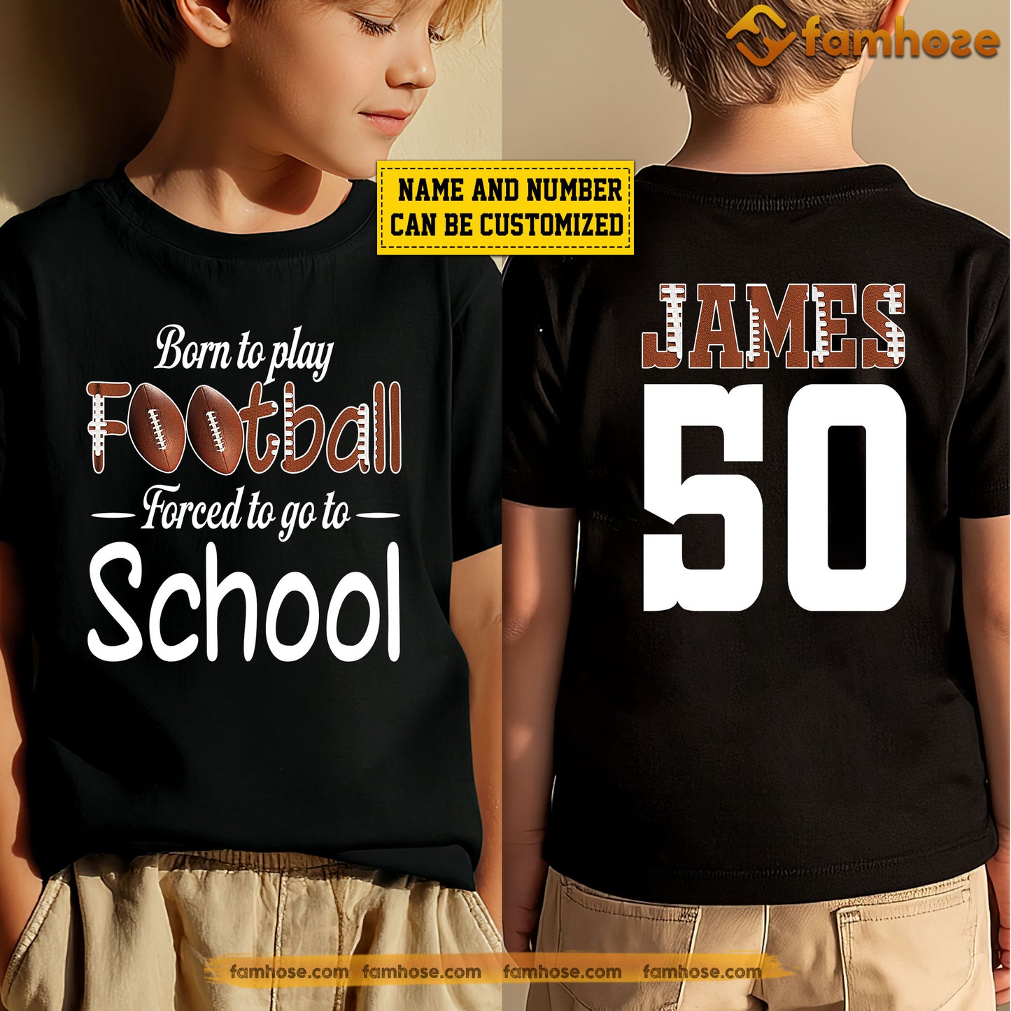 Personalized Back To School Football Kid Two-sided T-shirt, Born To Play Football Sport Tees Gift For Football Lovers