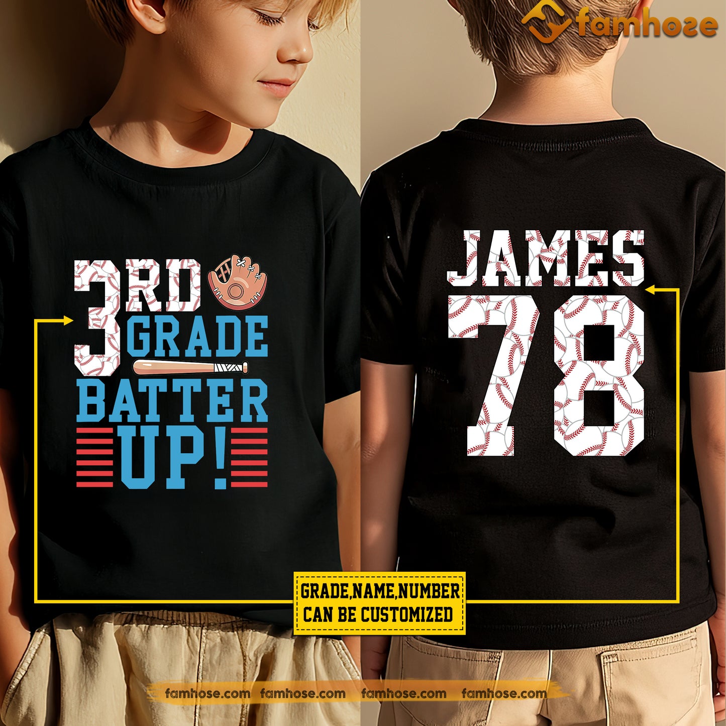 Personalized School Baseball Kid Two-sided T-shirt, Batter Up Sport Tees Gift For Baseball Lovers
