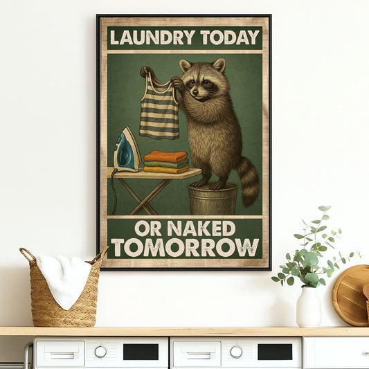 Funny Raccoon Laundry Canvas Print, Vintage Laundry Humor Wall Art Decor, Poster Gift For Raccoon Lover