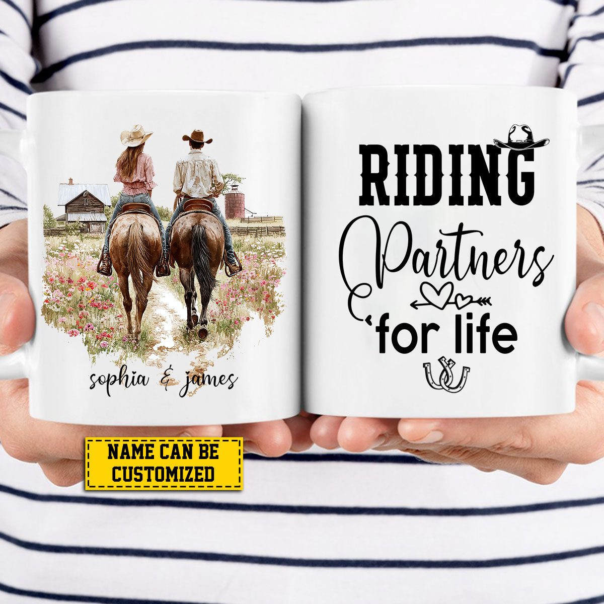 Personalized Horse Riding Couple Mug, Riding Partners For Life, Best Valentine's Day Gift For Rodeo-Loving Couple, Cowboys & Cowgirl Lovers