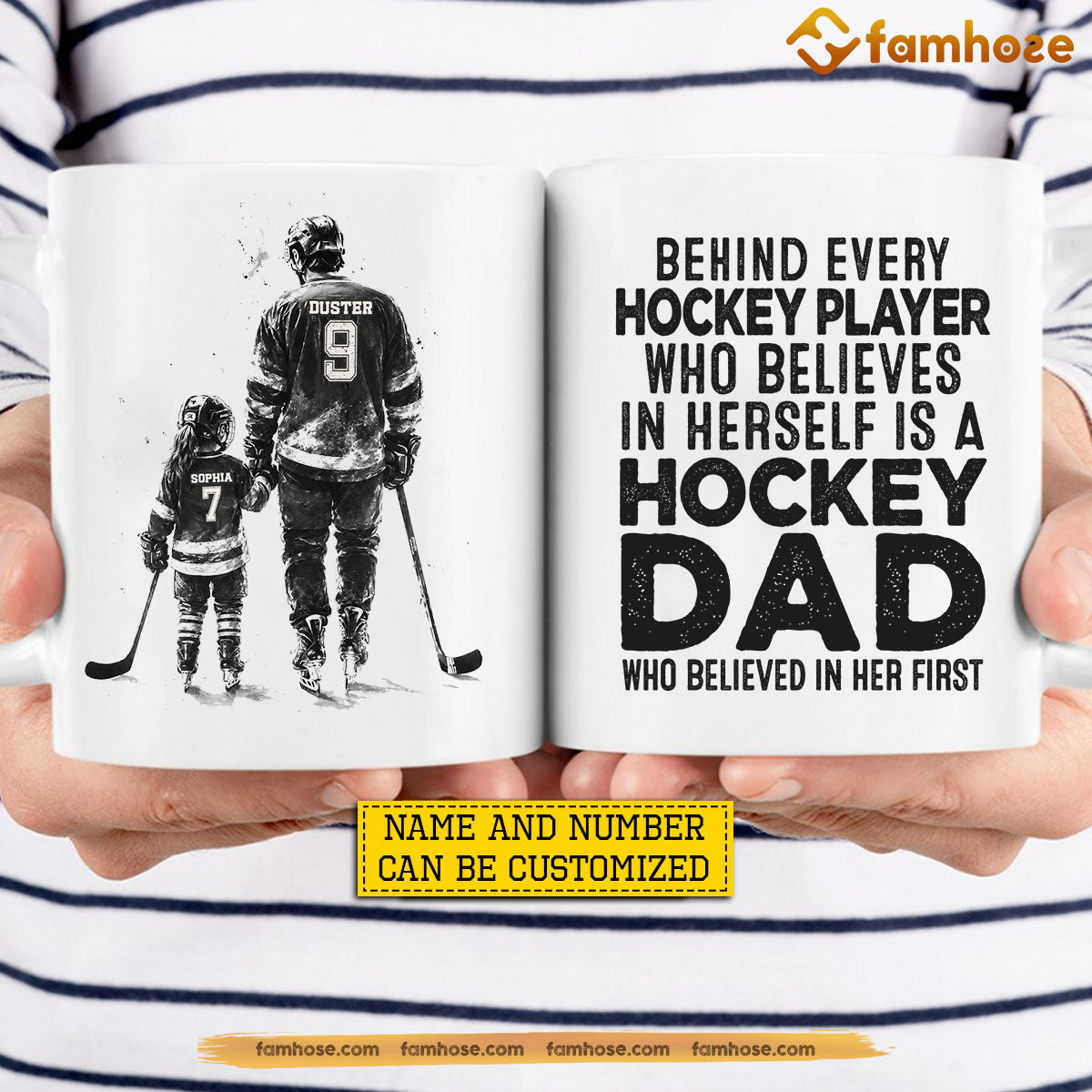 Personalized Hockey Dad Daughter Mug, Behind Every Hockey Player Gift Mug, Father's Day Cups For Hockey Lover
