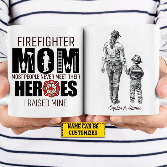 Personalized Firefighter Mom & Son Mug, Firefighter Mom, Best Mother's Day Gift For Firefighter Mom From Boy