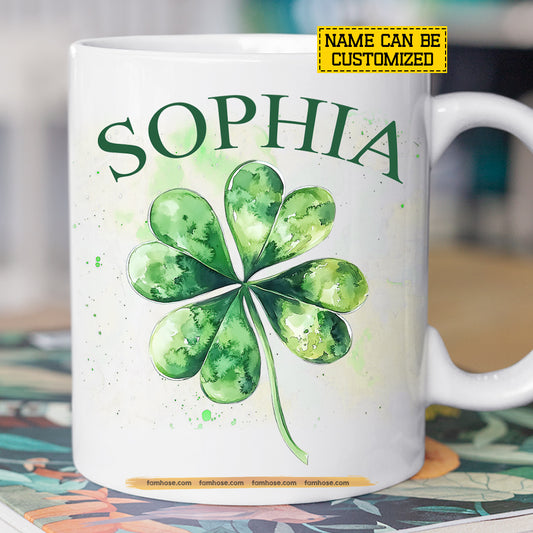 Personalized Four-Leaf Clover Mug, Your Name, Your Luck Mugs St Patrick's Day Gift For Irish Lover
