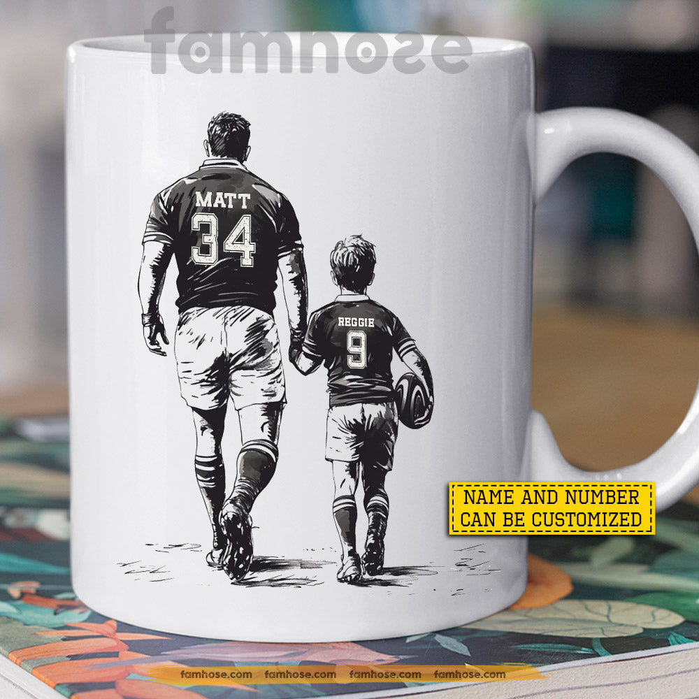 Personalized Rugby Dad Son Mug, Behind Every Rugby Player Gift Mug, Father's Day Cups For Rugby Lovers