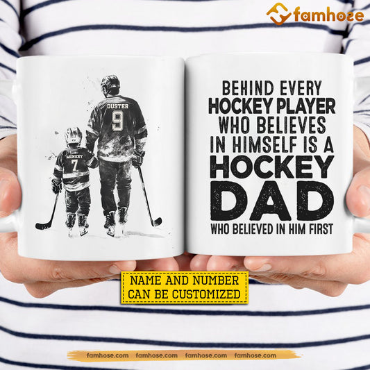 Personalized Hockey Dad Son Mug, Behind Every Hockey Player Gift Mug, Father's Day Cups For Hockey Lovers