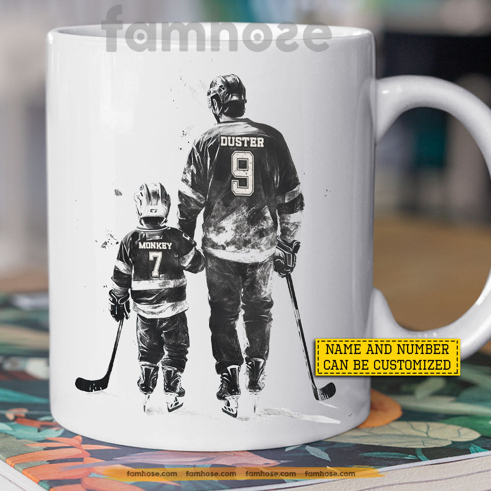 Personalized Hockey Dad Son Mug, Behind Every Hockey Player Gift Mug, Father's Day Cups For Hockey Lovers