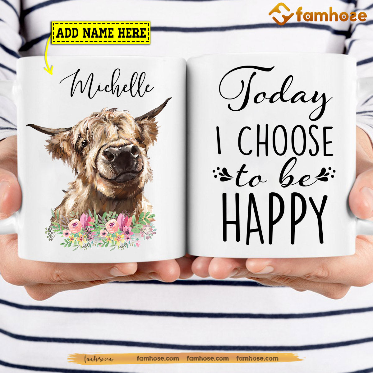 Personalized Cow Mug, Today I Choose To Be Happy Mug, Cups Gift For Cow Lovers, Cow Owner