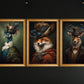 Set Of 3 Victorian Animals Peacock Fox Deer Vintage, Victorian Canvas Painting, Gothic Wall Art Decor - Animals Poster Gift