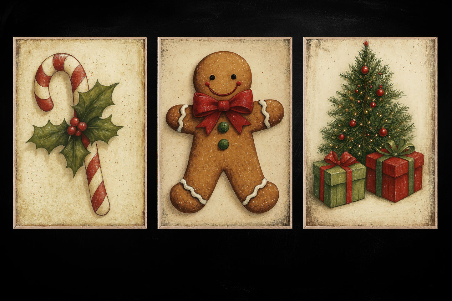 Set Of 3 Christmas Canvas Painting, Rustic Holiday Warmth Wall Art Decor, Xmas Poster Gift To Decor House Or Office