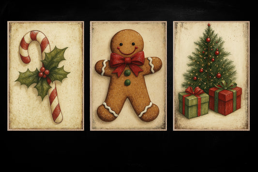 Set Of 3 Christmas Canvas Painting, Rustic Holiday Warmth Wall Art Decor, Xmas Poster Gift To Decor House Or Office