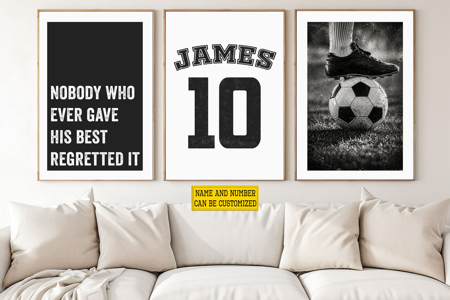 Personalized Set Of 3 Soccer Canvas Painting, Nobody Who Ever Gave His Best Regretted It Sport Wall Art Decor, Poster Gift For Soccer Lovers
