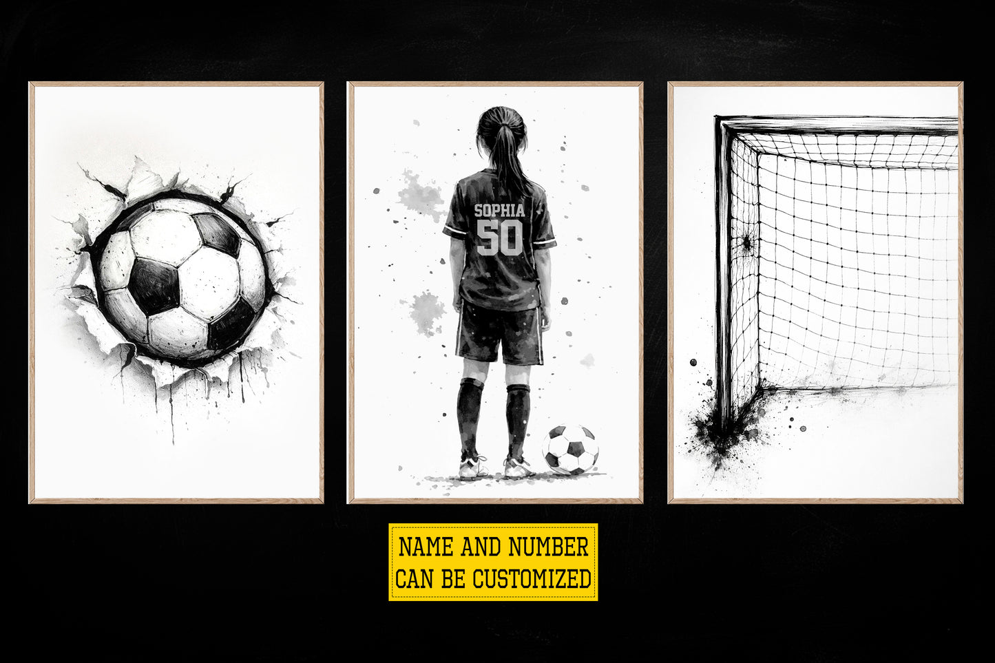 Personalized Set Of 3 Soccer Girl Canvas Painting, Dream Big Play Hard Sport Wall Art Decor, Poster Gift For Soccer Lovers