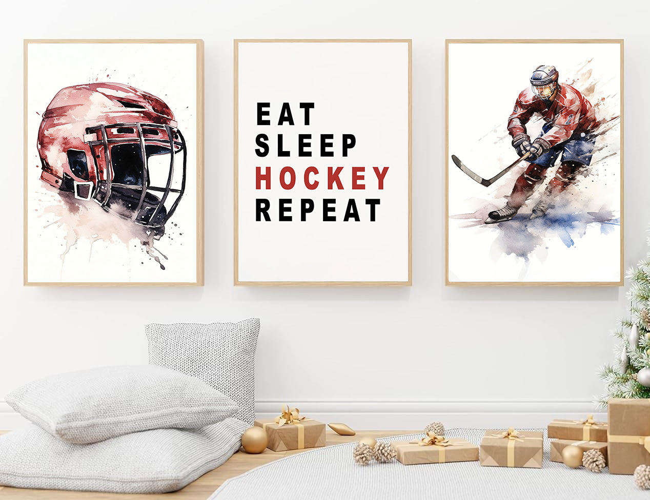 Set Of 3 Motivational Hockey Canvas Painting, Funny Hockey Wall Art Decor, Poster Gift For Hockey Lovers