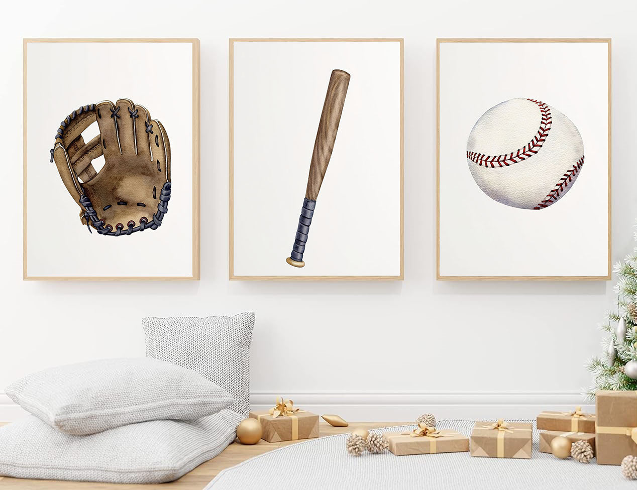 Set Of 3 Baseball Canvas Painting, Baseball Wall Art Decor, Poster Gift For Baseball Lovers