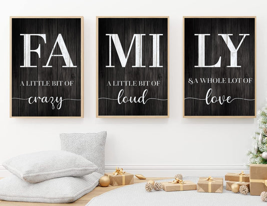 Set Of 3 Celebrating Family Canvas Painting, Crazy, Loud, and Loving Family Moments Wall Art Decor, Family Poster Gift