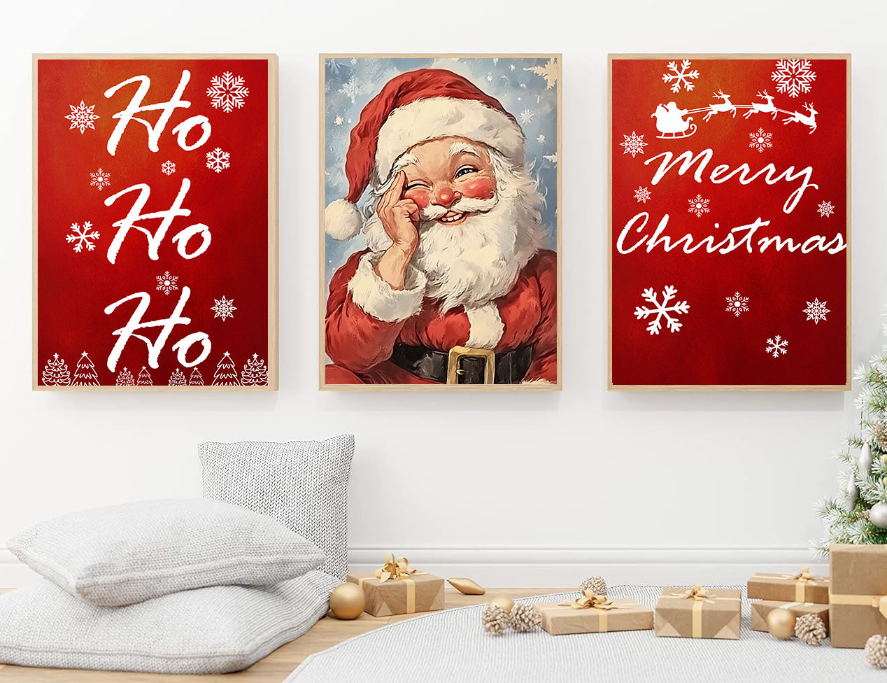 Set Of 3 Christmas Santa Claus, Santa Christmas Canvas Painting, Xmas Wall Art Decor, Christmas Poster Gift