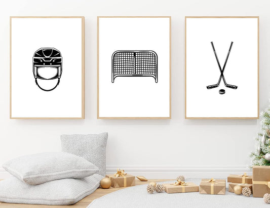 Set Of 3 Hockey Tools Canvas Painting, Hockey Wall Art Decor, Poster Gift For Hockey Lovers