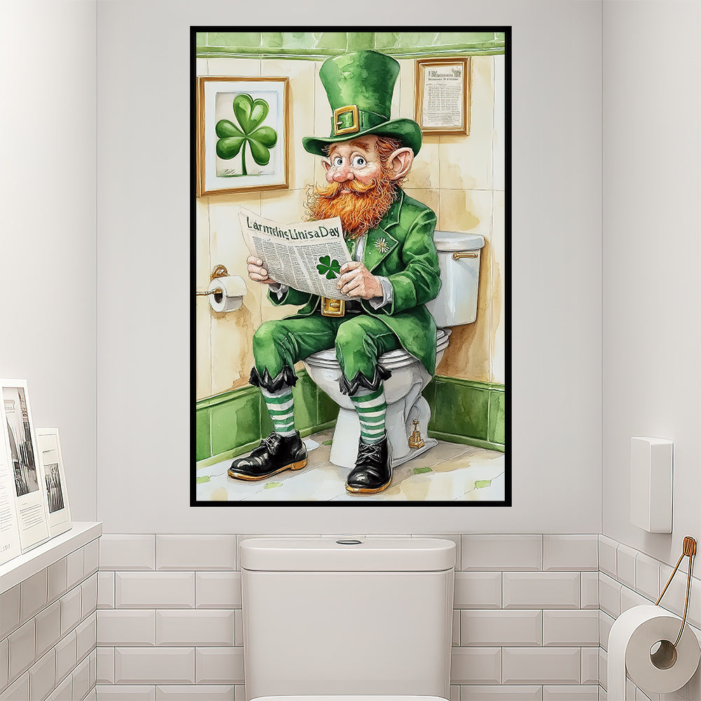 Funny Lucky Shamrock Leprechaun Toilet Canvas Painting, Irish Luck Takes A Break Bathroom Wall Art Decor, Restroom Poster St Patrick's Day Gift For Irish Lover