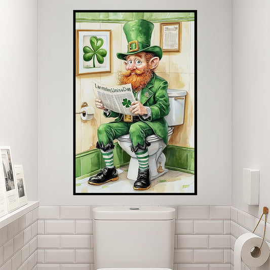Funny Lucky Shamrock Leprechaun Toilet Canvas Painting, Irish Luck Takes A Break Bathroom Wall Art Decor, Restroom Poster St Patrick's Day Gift For Irish Lover