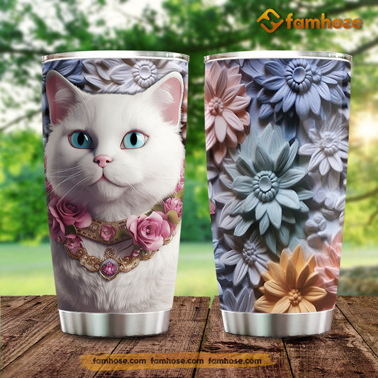 Cat Tumbler, Floral Feline Elegance Stainless Steel Tumbler, Travel Mug Tumblers Gift For Cat Lovers