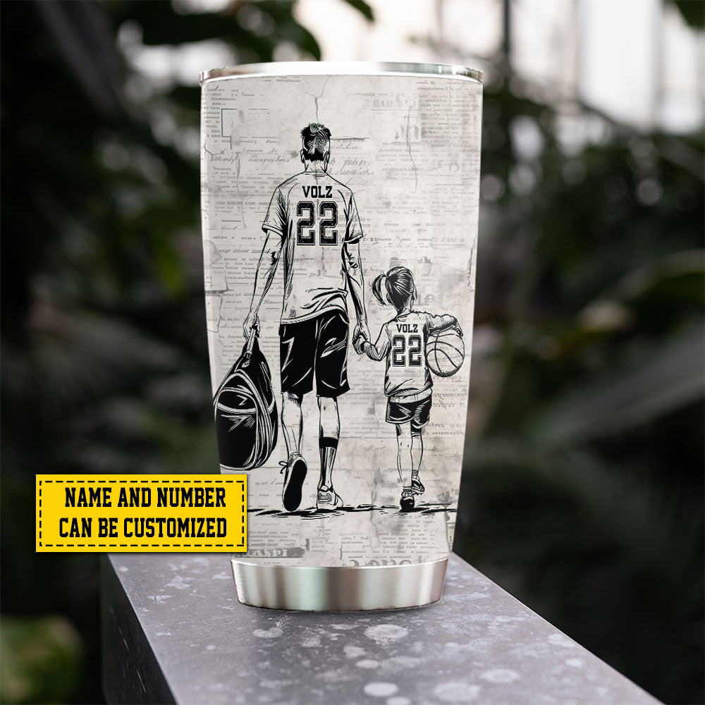 Personalized Basketball Stainless Steel Tumbler, Dad Who Believed In Her First Sports Travel Mug Tumblers Gift For Basketball Dad From Daughter