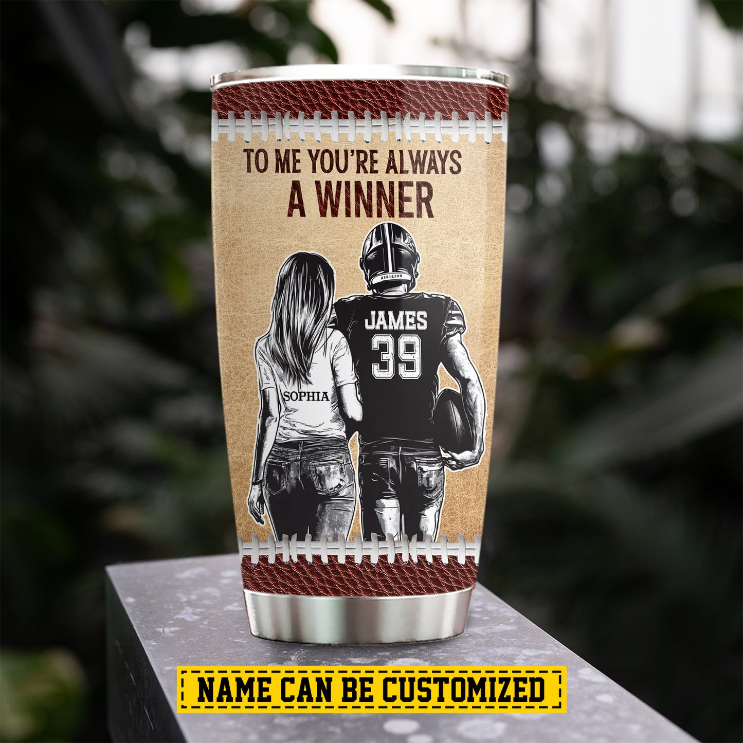 Personalized Football Couple Tumbler, To Me You're Always A Winner Sport Stainless Steel Tumbler, Travel Mug Tumblers Valentine's Day Gift For Football-Loving Couple