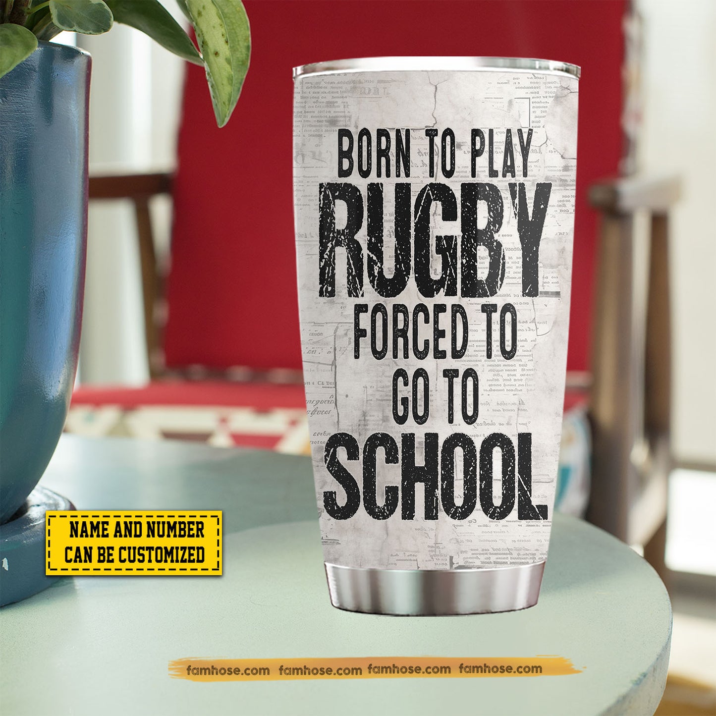 Funny Personalized Back To School Rugby Boy Kid Tumbler, Born To Play Rugby Sports Stainless Steel Tumbler Gift For Rugby Lovers