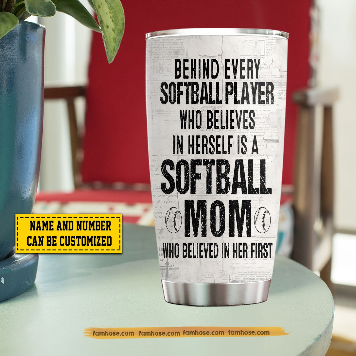 Personalized Softball Mom Daughter Tumbler, Behind Every Softball Player, Softball Stainless Steel Tumbler, Best Mother's Day Gift For Mom From Softball Lovers