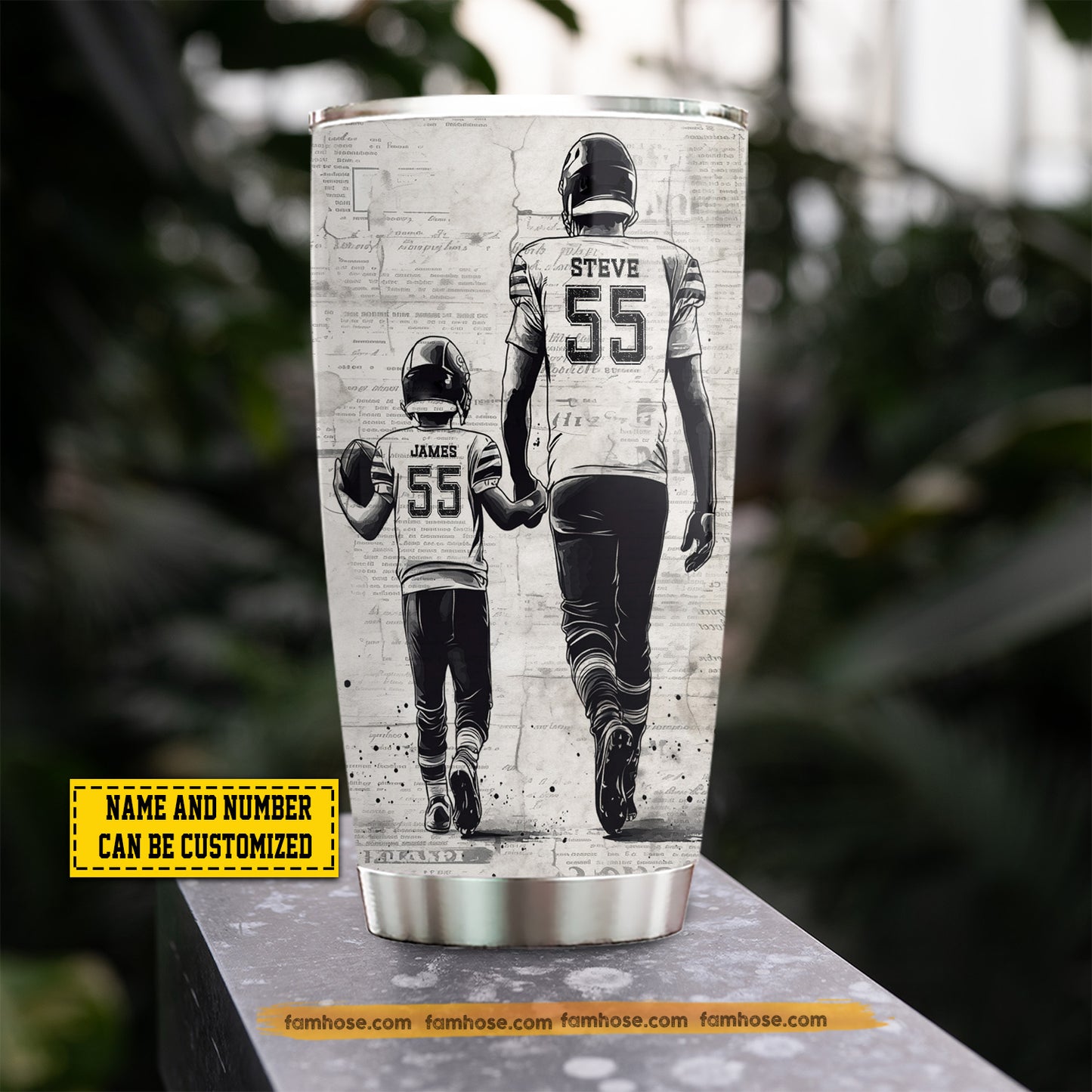 Personalized Football Dad Son Tumbler, Behind Every Football Player Sports Stainless Steel Tumbler, Travel Mug Tumblers Father's Day Gift For Football Lovers