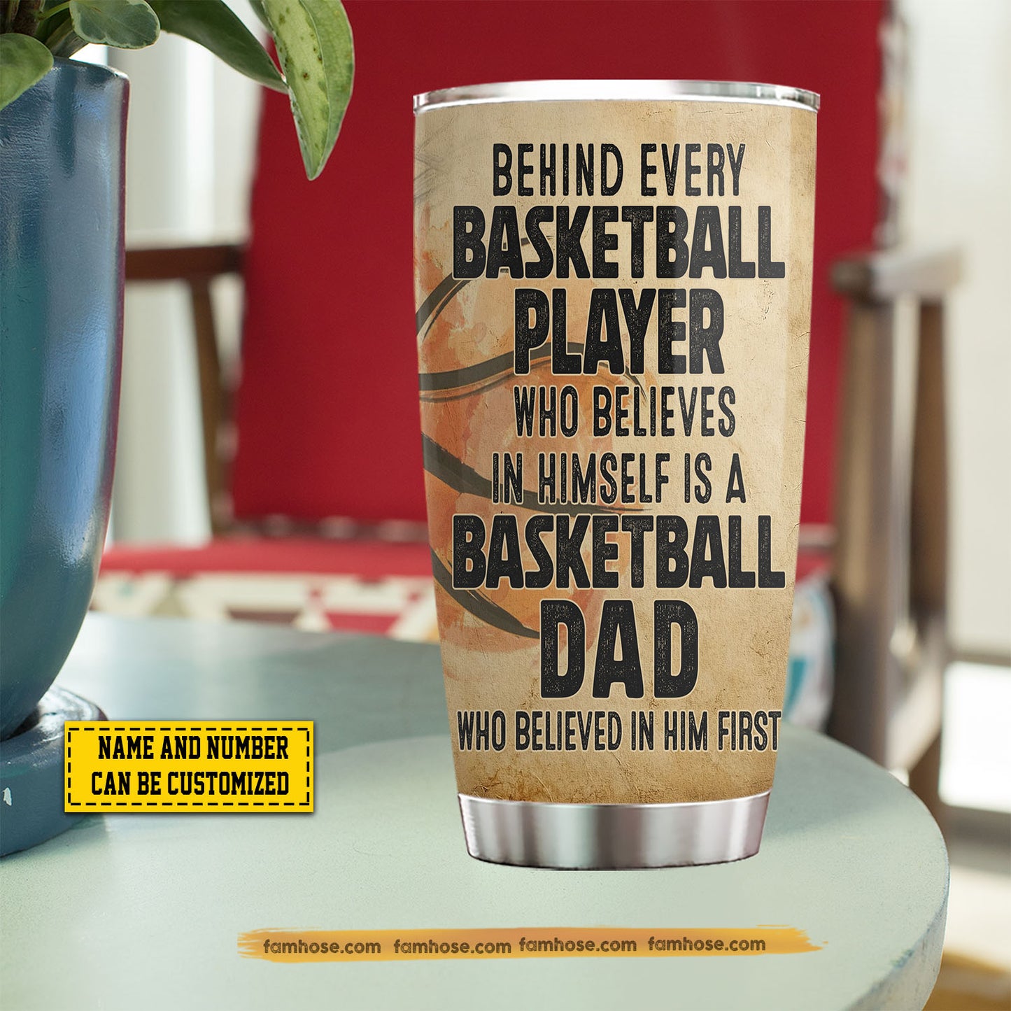Personalized Basketball Dad Son Tumbler, Behind Every Basketball Player Stainless Steel Tumbler, Father's Day Gift For Basketball Lovers