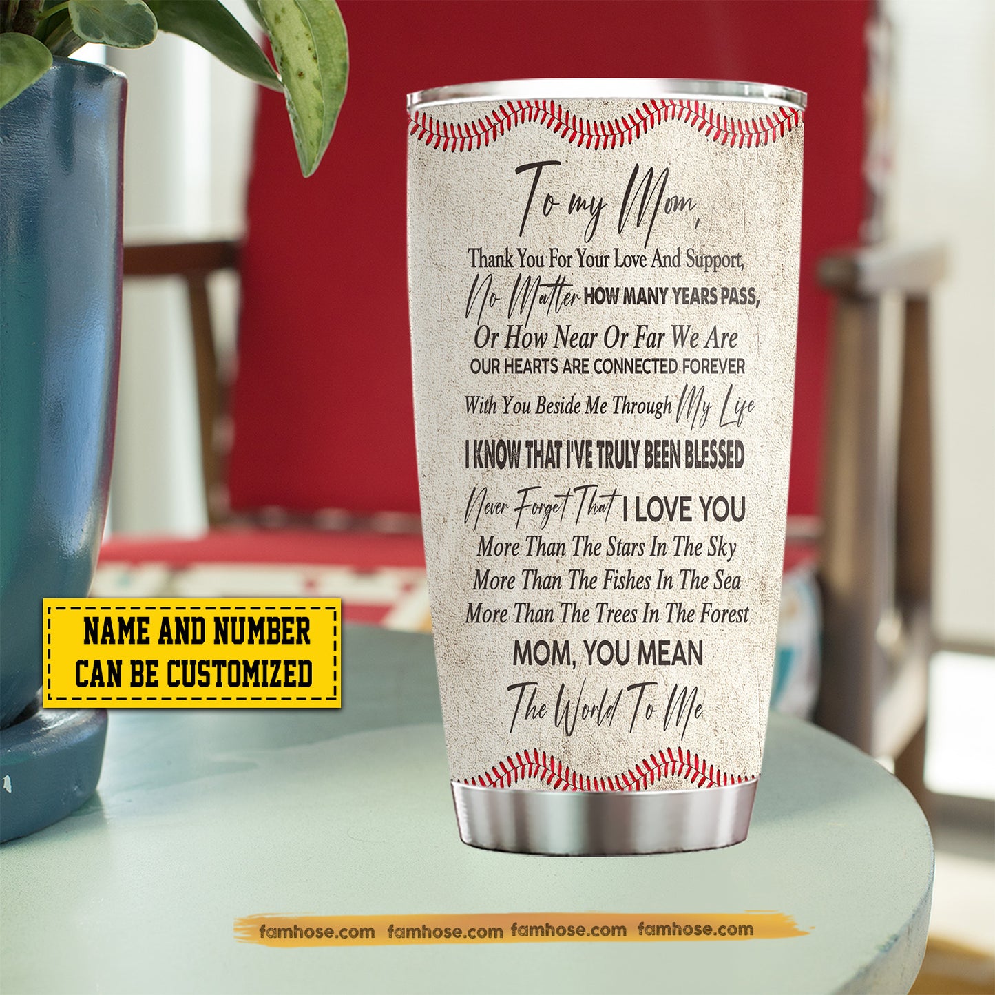 Personalized Baseball Mom & Son Stainless Steel Tumbler, To My Mom You Mean The World To Me Sport Travel Mug Tumblers Mother's Day Gift For Mom From Baseball Son