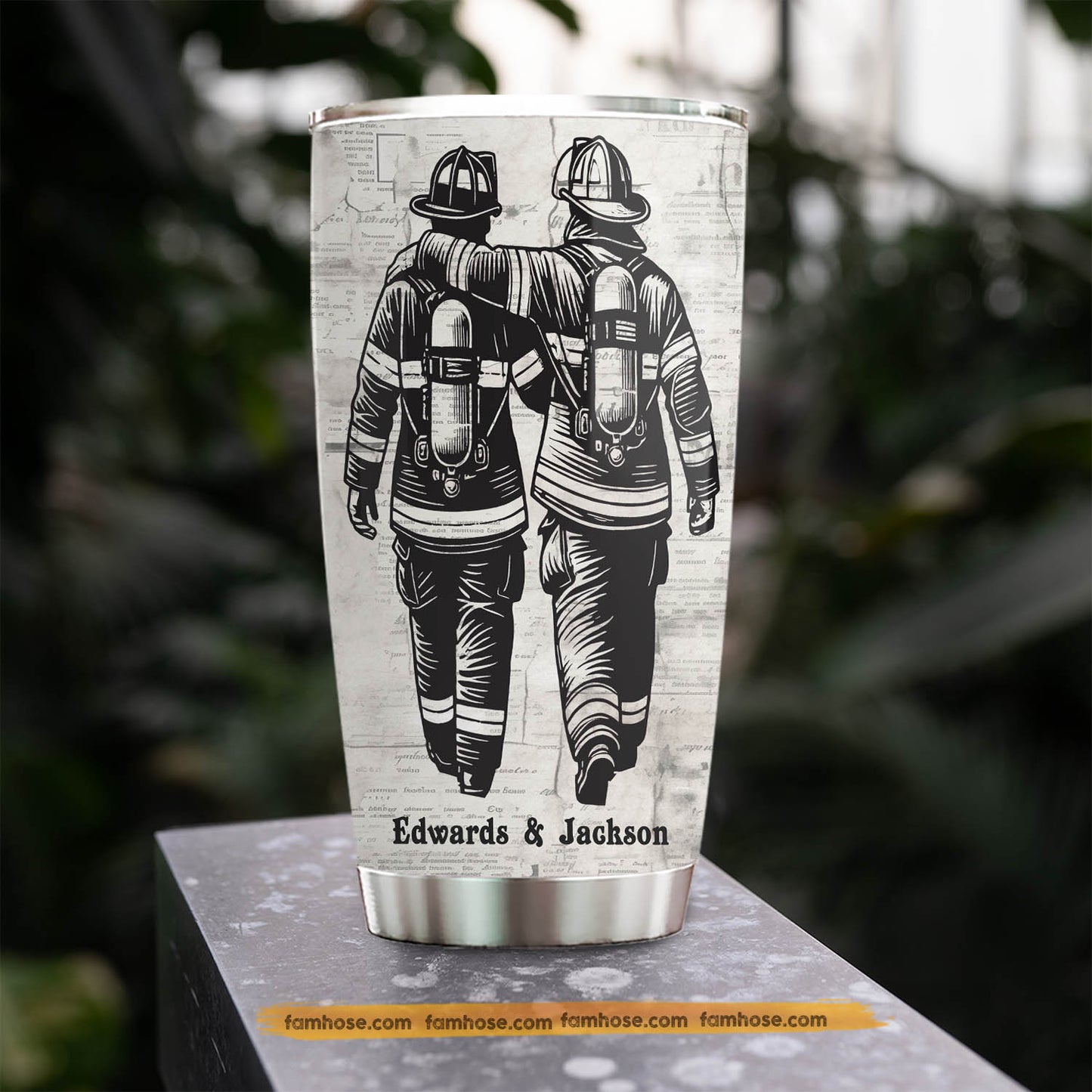 Personalized Firefighter Dad Son Tumbler, Behind Every Firefighter Player Stainless Steel Tumbler, Travel Mug Tumblers Father's Day Gift For Firefighter Lovers